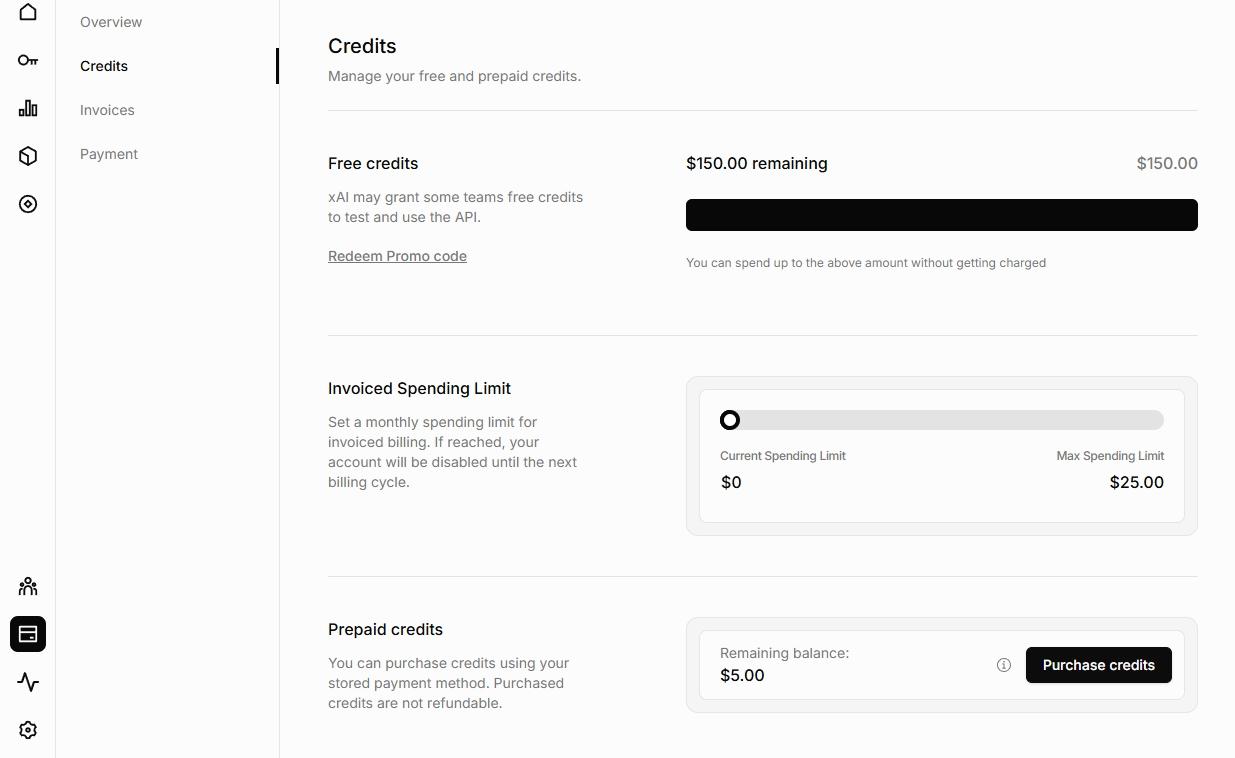 xAI billing credits