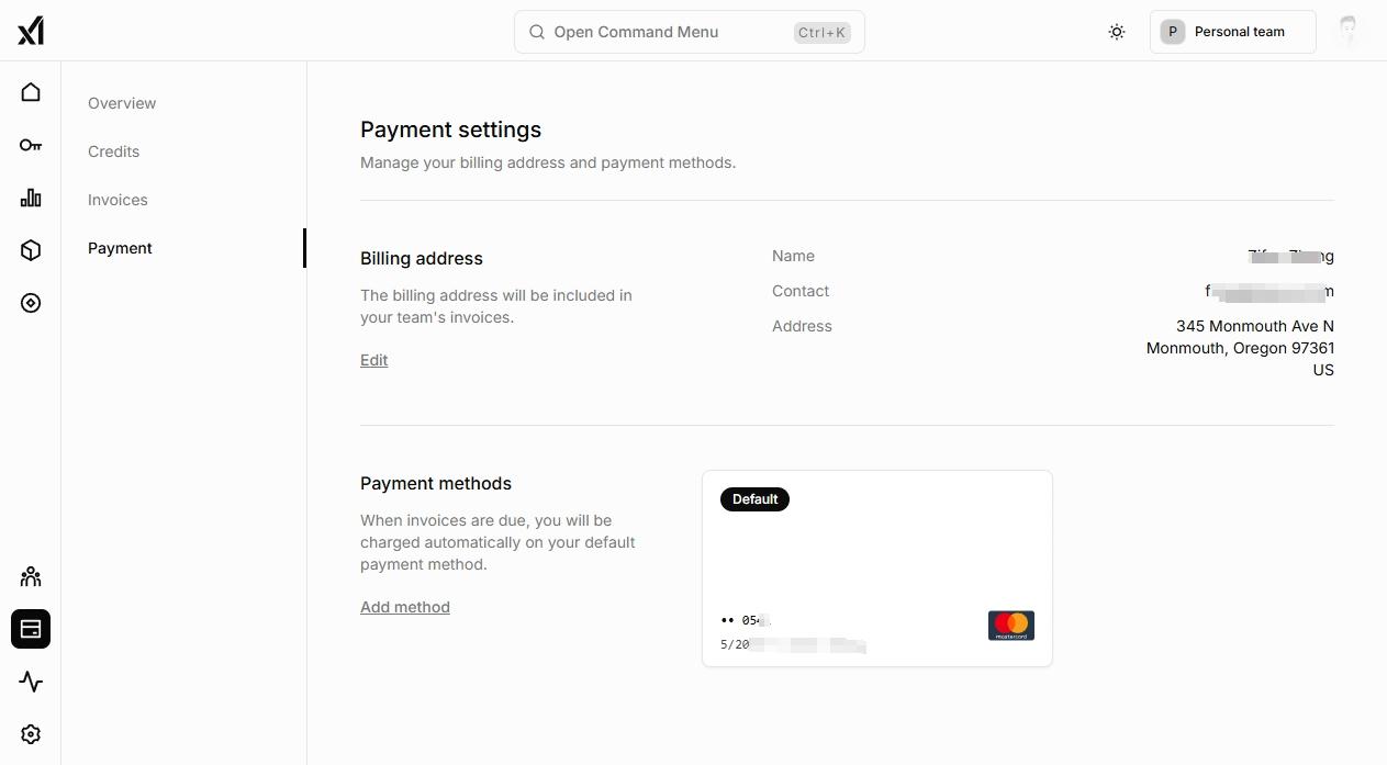 xAI billing payment